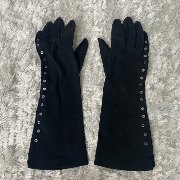 50s 60s Mid Length Black Opera Gloves Heavy with Buttons OSFM - Picture 1 of 3